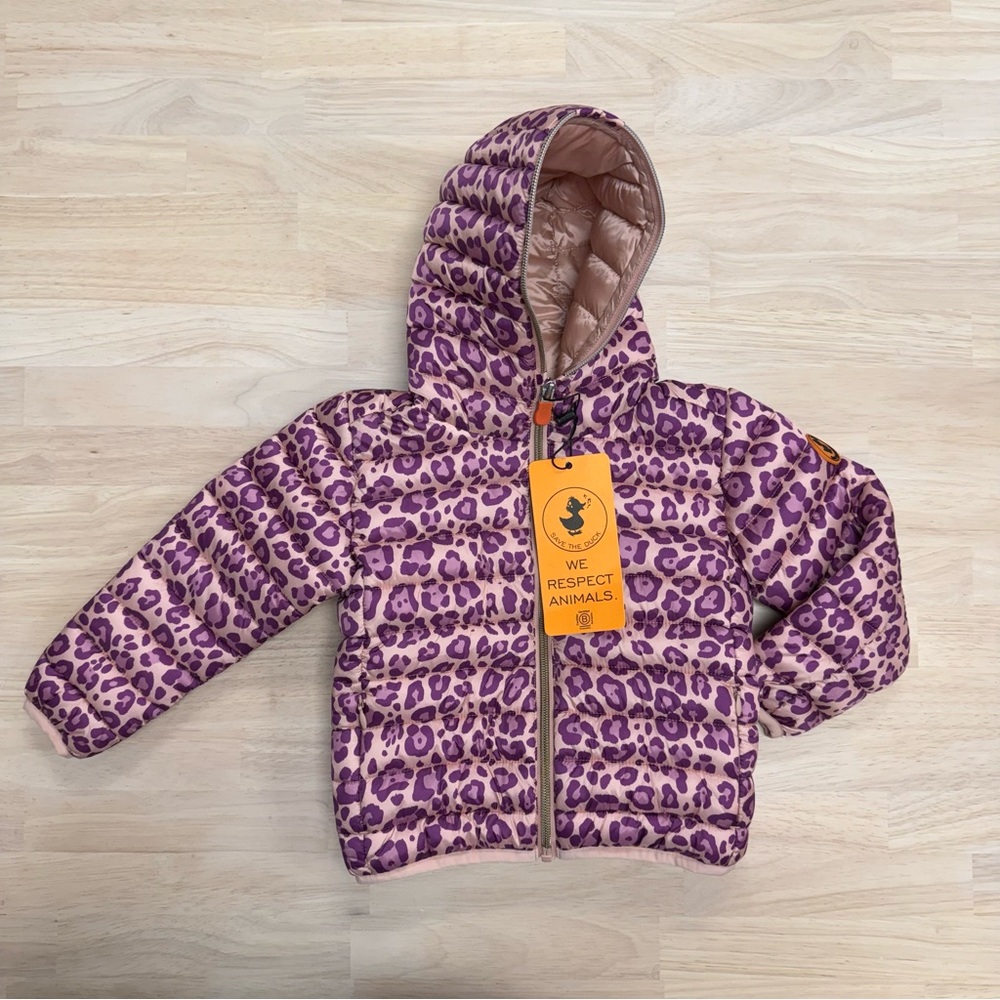 New! Save the Duck purple leopard puffer
